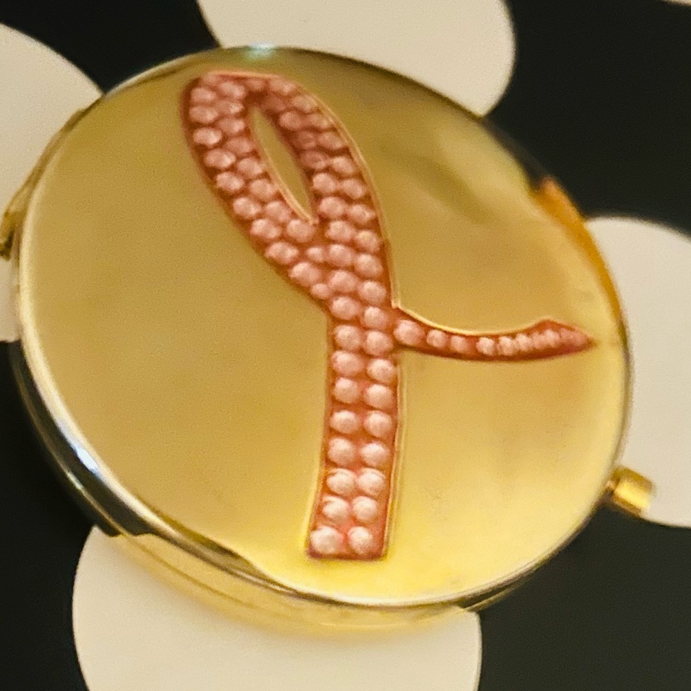 Estee Lauder Lucidity Pink Ribbon Compact Rhinestone Heart cancer awareness